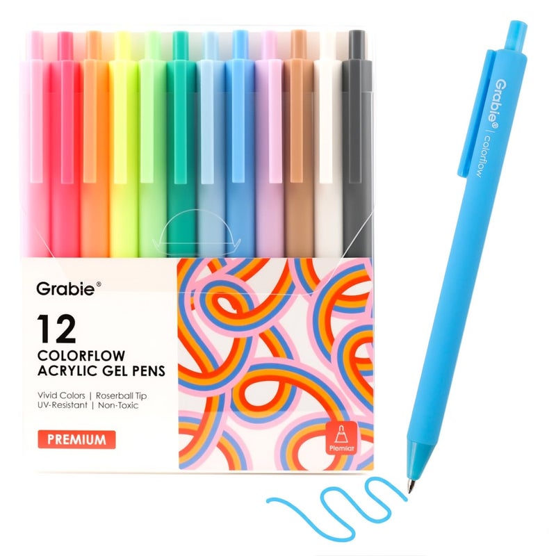 Grabie Retractable Gel Pens, 0.6mm Fine Point Acrylic Gel Pens for Journaling Note Taking, Pack of 12 - Image 1